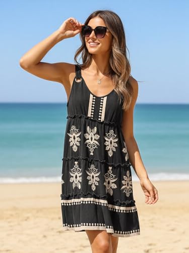 Image of ETCYY Sundresses for Women 2026 Vacation Swimsuit Cover Ups Boho Floral Beach Dress T-Shirts Tank Dresses