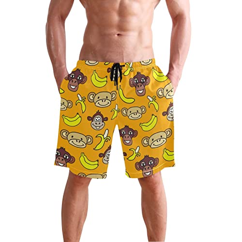 Mens Cute Monkeys Faces and Bananas Swim Trunks Quick Dry Beachwear Sports Board Shorts2