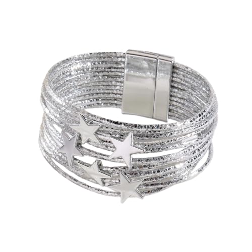 Y2K Star Multi-layer Leather Wristband Bracelet Punk Gothic Star Layered Bracelets for Women Men Aesthetic Grunge Bangle Gift Shiny Millennium Y2K Jewelry