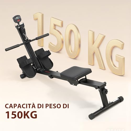 SPORTNOW Rameur pour maison, rameur compact silencieux avec résistance élastique, moniteur LCD, siège rembourré, pour entraînement tout le corps, capacité 150 kg, gain de place, noir – Image 6