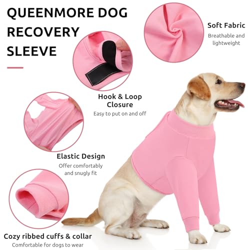 Image of Queenmore Dog Surgery Recovery Sleeve Front Legs, Breathable Dog Recovery Sleeve, Elbow Protector Pet Cone Alternative After Surgery, Pink, M