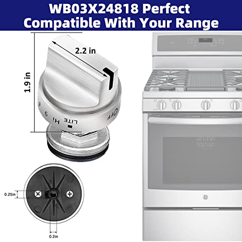 5Pcs Upgraded Wb03X24818-Gas-Stove-Knobs-Replacement,Compatible With Ge 4363588 Ap5989029 Ps11729081 Eap11729081,Specific D-Shape Model Not Universal,Stainless Steel Gas Range Oven Stove Knob #TOP1