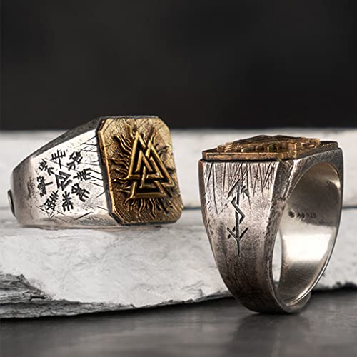Bague Valknut viking argent 925 cadeau idéal avec perle de barbe