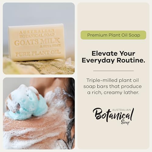 Image of Australian Botanical Soap Variety Pack, 6.6 oz Bars - Goat Milk, Eucalyptus, Manuka Honey, Sea Salt, Pink Lychee, Lemongrass, Raspberry, Valencia Orange - Enriched with Organic Shea Butter, Pack of 8