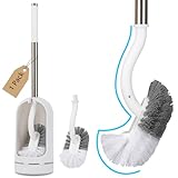 Toilet Brush, Toilet Brushes with Holders, Curved Toilet Brush with Edge Cleaner, Stainless Steel & Plastic Handle, Loo Brush Replacement Heads, Bathroom Cleaning Brush (1, White) - Image 1