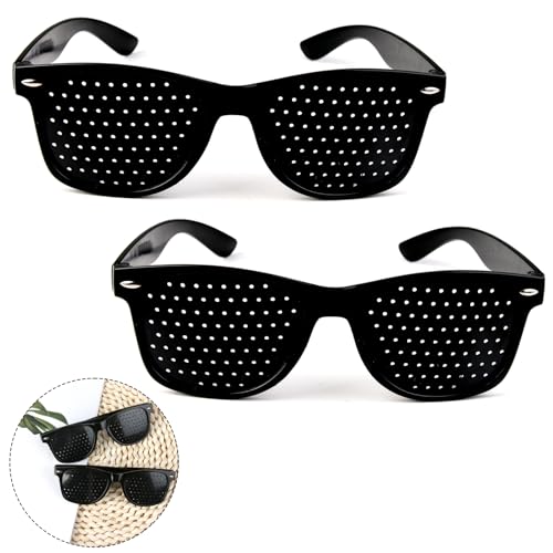 Ownkim Rasterbrille Pinhole Glasses 2er Set - Schwarze Lochbrille für Augentraining und Entspannung, Sehvermögen Verbessern, Anti-Ermüdung, Vielseitig Einsetzbar, Inkl. Faltbarem Etui