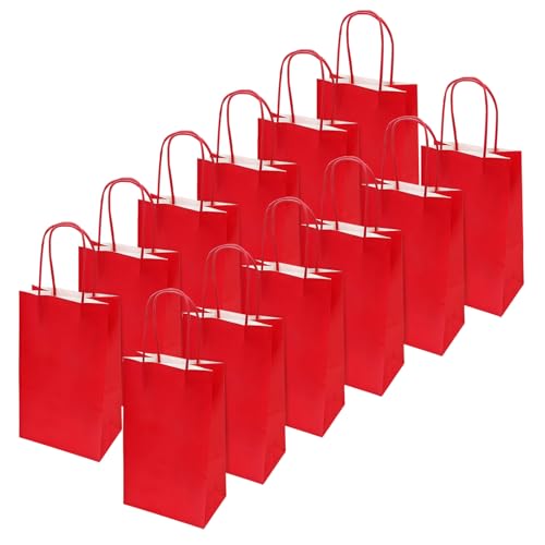 Flintronic Papiertüten aus Kraftpapier, 12 Stück Papiertüten mit Henkel, Geschenkverpackung, Tüten Eschenktüten, Gastgeschenke Tüten, Mitgebseltüten, Geschenktüten Set - Rot(8 * 13 * 21CM)
