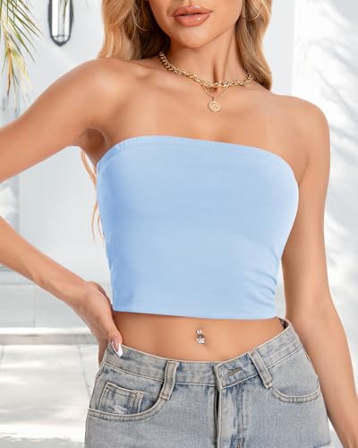 Image of Summer Tube Tops Basic Crop Tops for Women Strapless Tank Bandeau Shirts