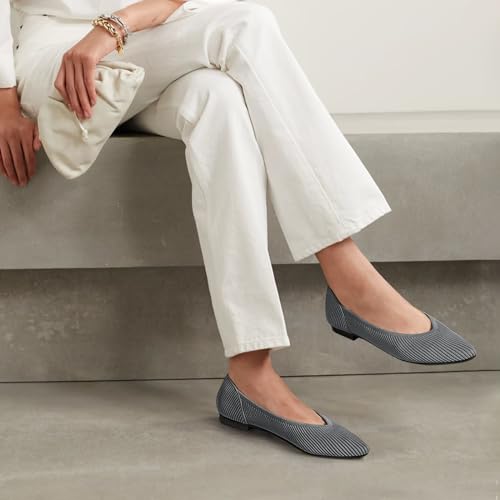 Image of TINGRISE Women's Flats Shoes Pointed Toe Knit Ballet Comfortable Dressy Slip On Flat