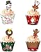 Navidad Cupcake Toppers,Envoltorios de Pastel de Navidad Bricolaje Papeles Magdalenas 48 PCS Reno de Muñeco de Nieve Elfo de Santa Claus Decoración de Cupcakes para Decoraciones de Pastel de Navidad