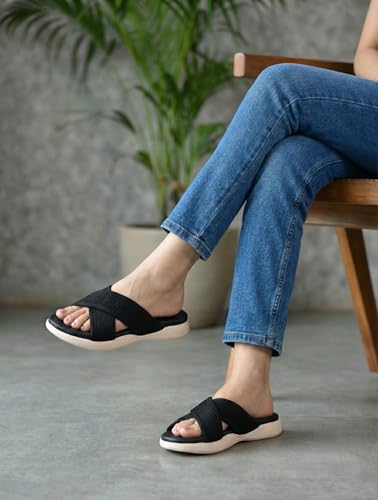 Image of Moshun Criss Cross Sandals for Women & Girls | Multi Strap & X Strap Flat Sandals, Bounce Back Technology Footbed with Adjustable Strap, Anti-Slip Sole | Lightweight Daily Wear Casual Slip-On Sandals