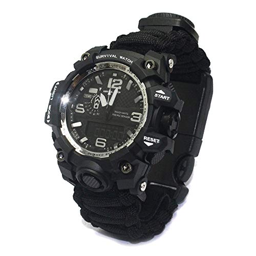 FGXY Supervivencia Pulsera, Pulseras De Supervivencia, Multifuncional, con Cuerda De ParacaíDas, Silbato, Pedernal, Rasqueta, BrúJula Y TermóMetro, Impermeable (Negro - 1)