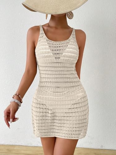 Image of ZAFUL Women Swimsuit Cover Up Dress Ombre Side Ties Sleeveless Sheer Mesh Bathing Suit Coverups Beach Dress