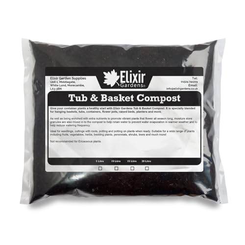 Image of Elixir Gardens Organic Tub & Basket Compost |Nutrient Rich Soil for Hanging Baskets, Tubs, Containers, Flower Pots, Planters, etc | Various Sizes 5L- 400L (Tub & Basket Compost, 5L)