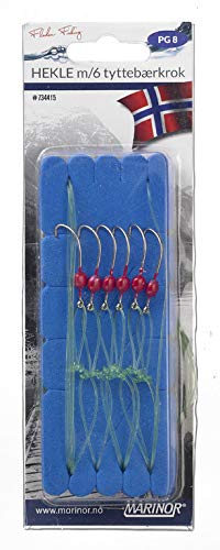 MARINOR HEKLE - przypon na śledzie i makrele z sześcioma haczykami i czerwonym pogrubieniem na haczyku, idealna na śledzie i makrelę, rozmiar haczyka 1