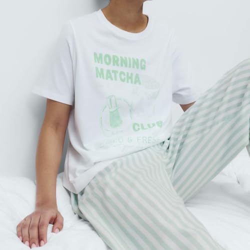Image of Marks & Spencer Women's Pure Cotton Pyjama Set with Woven Bottoms