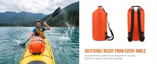Bolsa seca profesional impermeable de PVC 500D color naranja con cierre enrollable y anilla en D, capacidad 5 litros, para rafting, kayak, senderismo y playa miniatura 7