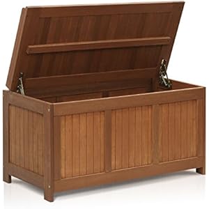 Furinno FG17685 Tioman Outdoor Patio Furniture Hardwood Deck Box in Teak Oil Natural