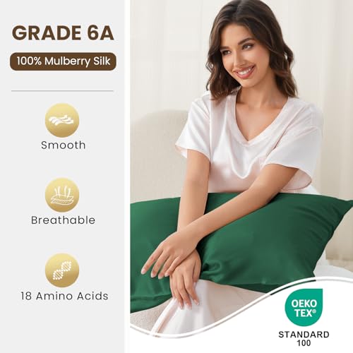 Image of THXSILK 100% Pure Mulberry Silk Body Pillowcase for Hair and Skin - 25 Momme - Upgraded Real Grade 6A+ Silk - Durable, Soft Breathable Silk Pillow Case (Body Size 20 inchx54 inch, Emerald Green)