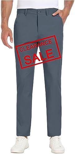 Hody Lovy Mens Golf Pants Stretch Slim fit Hiking Work Dress Pants Quick Dry Lightweight Casual Business Comfort with Pockets, Gray 30W x 30L