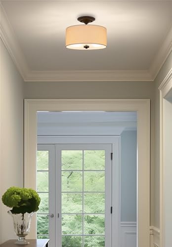 Image of Kira Home Addison 13 inch Modern Drum Semi Flush Mount Ceiling Light, 2-Light