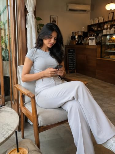 Image of Korean Pants for Woman | High Waist Wide Leg Trouser | Formal Office Casual Wear | Zero See-Through Semi-Stretchable Fabric