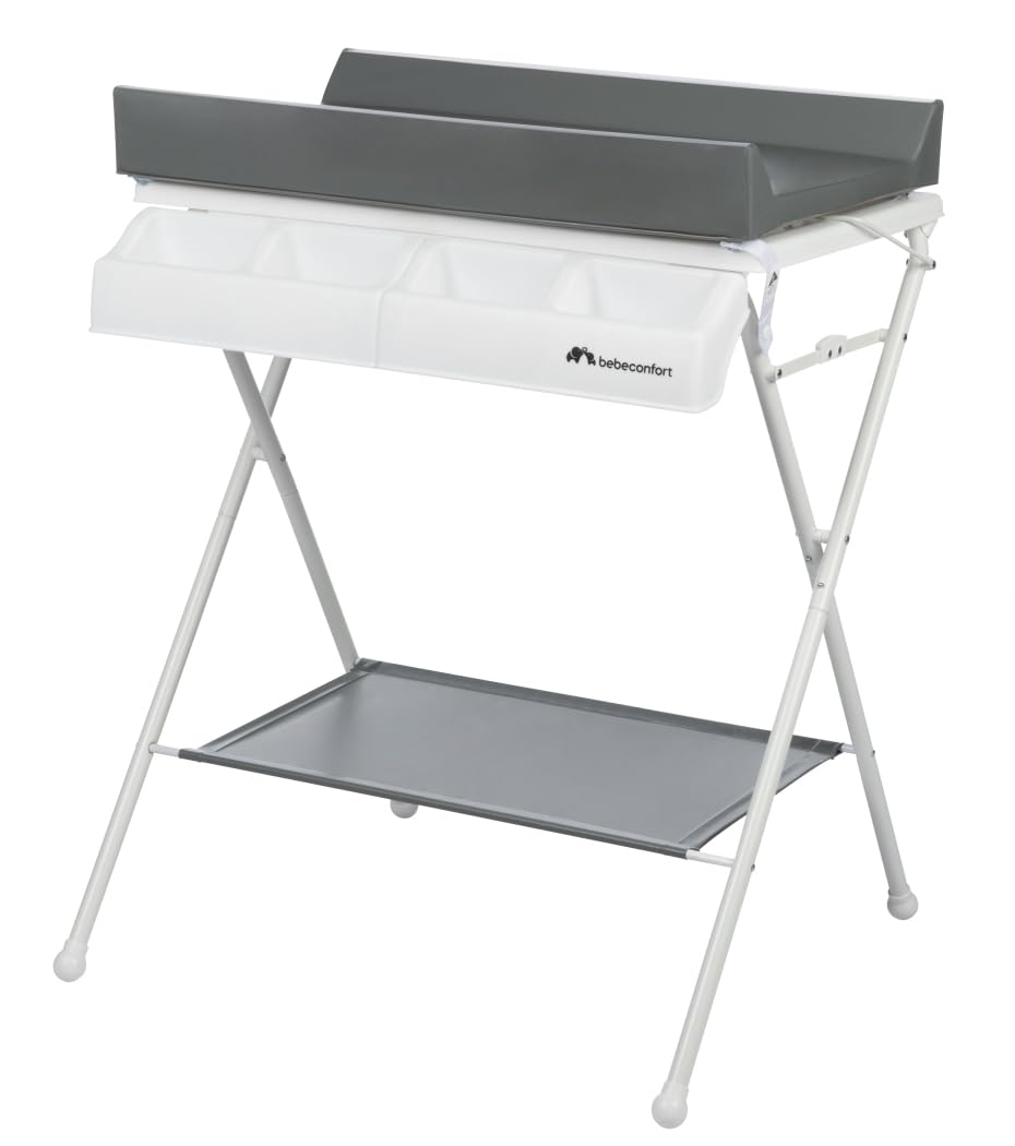 Bebeconfort Bellis, Unidad de baño y cambiador 2 en 1, Módulo de baño y cambiador plegable para bebé, Plegable y fácil de almacenar, Múltiples compartimentos de almacenamiento, Mineral Gray