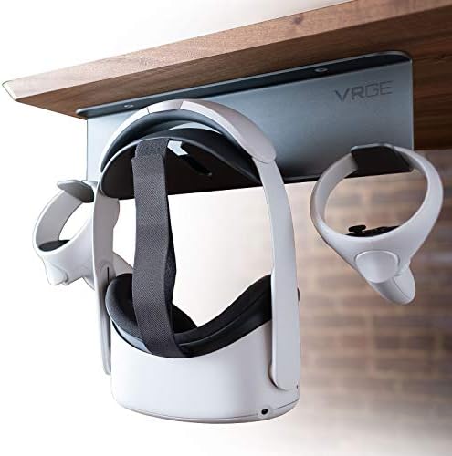 VRGE Universal VR Under Desk Mount Storage Stand - For Oculus Rift, Rift S, Quest, HTC Vive, Vive Pro, Playstation VR, Valve Index and Mixed Reality Headsets
