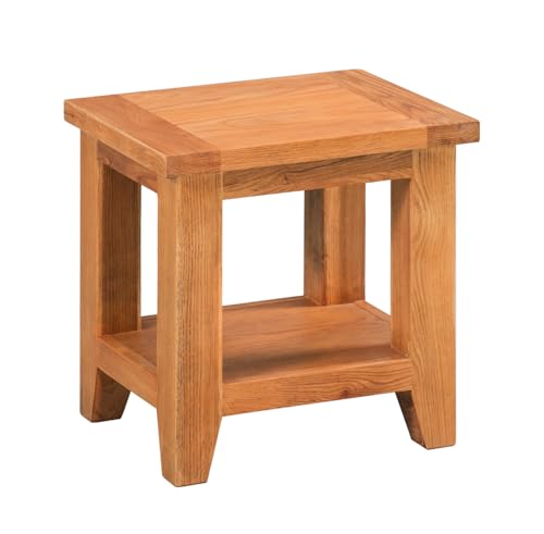 Image of Hallowood Furniture Cotswold Oak Side Table with Lower Shelf, Oak Lamp Unit