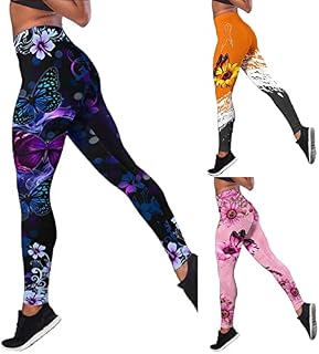 SDERG Leggings for Women Plus Size Ladies High Waisted Pattern Leggings Soft Tummy Control Printed Pants for Workout Yoga Pants (Red, M)