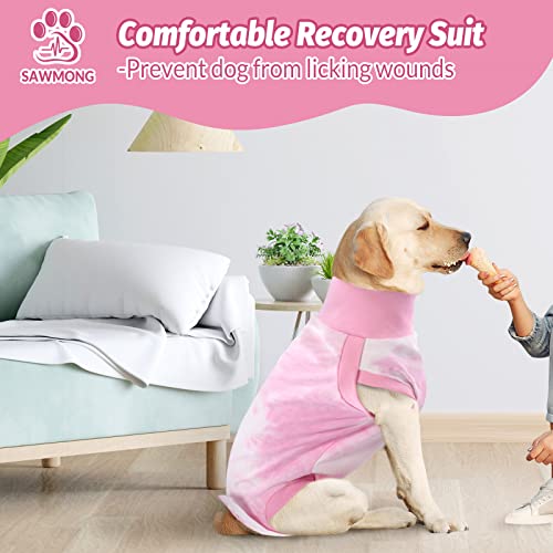 Image of SAWMONG Dog Surgery Recovery Suit, Tie Dye Pet Surgical Suit for Female & Male, Cone E-Collar Alternatives After Spay for Abdominal Wounds, Anti-Licking Neuter Dog Onesie for Small Medium Large Dogs
