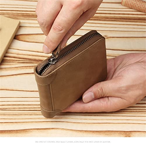 VSULZVNU Men's Purse Men's Wallet Money Clip Short Style Zipper Driver's License Card Bag Cow Pickup Bag Men's Wallet, 11*12*2cm4