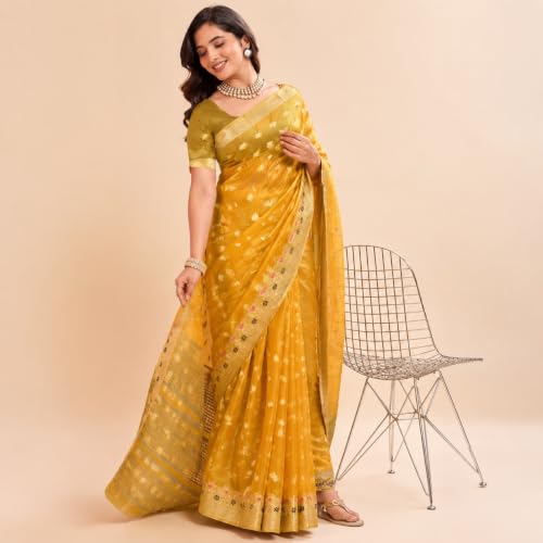 Image of Sarees for Women Wear Organza Silk Banarasi Sari Kanjivaram Soft Pure Paithani Wedding Original Kanchipuram Pattu Sadi with Blouse Piece 2026 (Gulab)