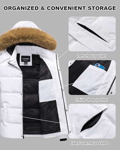 Image of Men's Puffer Jacket Winter Coat Puffy Parka with Fur Hood Waterproof & Windproof Shell Fleece lining 4 Pockets