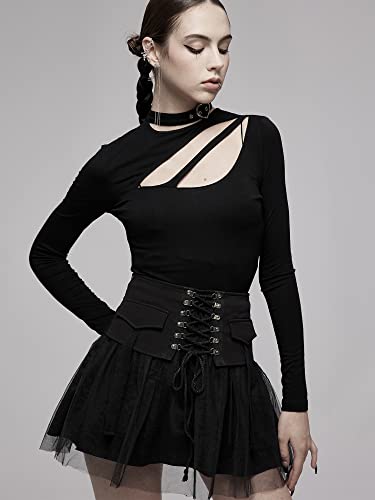 Goth Mini Tulle Lace Skater High Waist A-Line Flared Rave Skirt for Punk Rock Women3