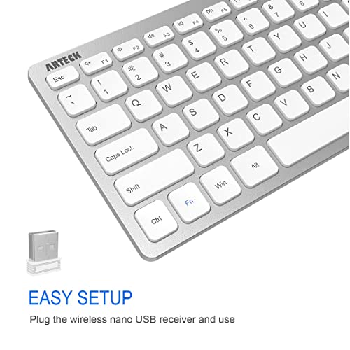 Arteck 2.4G Wireless Keyboard Ultra Slim and Compact Keyboard with Media Hotkeys for Computer Desktop PC Laptop Surface Smart TV and Windows 11/10/8/7, Silver - Image 3