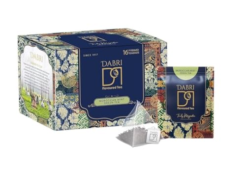 Image of Dabri Moroccan Mint Green Tea 16 Pyramid Dip Tea Bags | Premium Loose Leaves with Natural Taste | Rich in Antioxidants | Supports Weight Management & Helps Maintain Healthy Blood Pressure