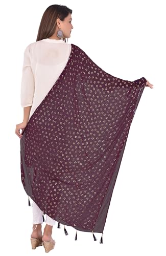 Image of YOUTHQUAKE Soft Chiffon Dupatta with Golden Foil Print & Tassels for Women & Girls