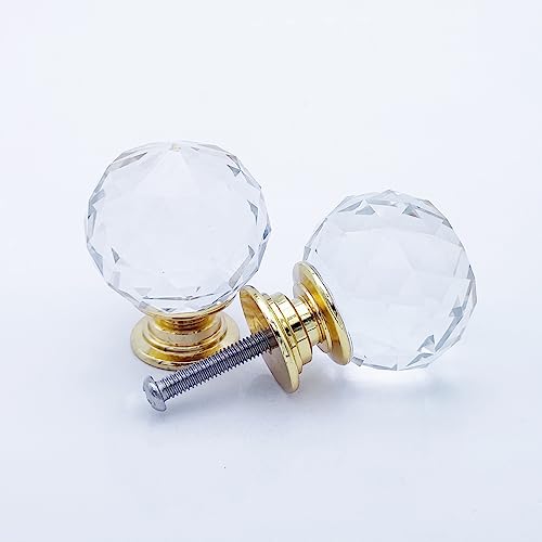 Image of 4pcs Crystal Lamp Finials Cap Knob 1-3 /4 Inches Diamond Knob for Lamp Shade Lamp Decorations Diamond Lamp Shade Finial with Silver Base Lamp Topper Knob Faceted Ball (Gold and Silver)