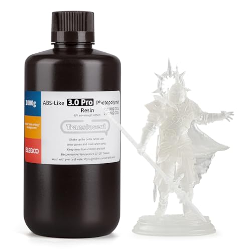ELEGOO Résin ABS-Like 3.0 Pro, 1000g Translucide, Résine Imprimante 3D Photopolymère UV 405nm, avec Haute Résistance aux Rayures, Haute Précision, Non...