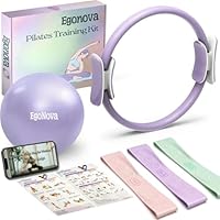 EgoNova Pilates Ring Set: 35cm Magic Circle mit doppelten gepolsterten Griffen, Pilates Mini Ball und Resistance Bands (15, 25, 35 lbs) für Stärke, Flexibilität, Stabilität und Körperstraffung