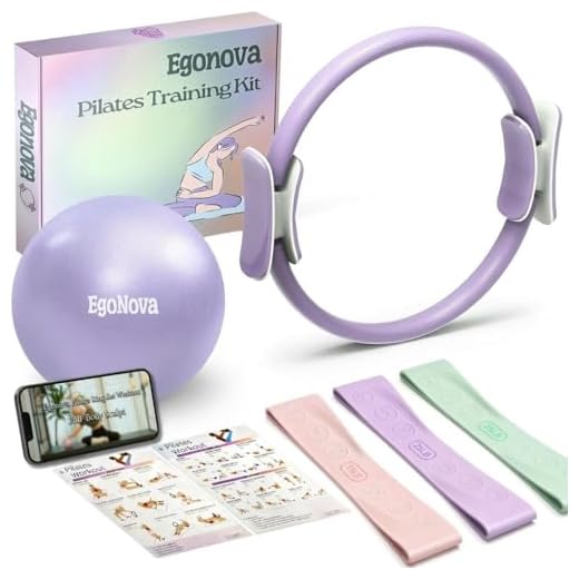 EgoNova Juego de Anillos de Pilates: círculo mágico de 35 cm con Asas Acolchadas Dobles, Mini Bola de Pilates y Bandas de Resistencia (15, 25, 35 Libras) para Fuerza, flexibilidad, Estabilidad y