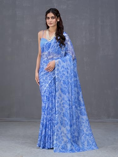 Image of Garden Vareli Nara Chiffon All-Over Floral Print Saree With Blouse Piece