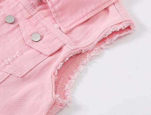 CHARTOU Women's Ripped Lapel Collar Button Up Sleeveless Frayed Denim Vest Jacket4