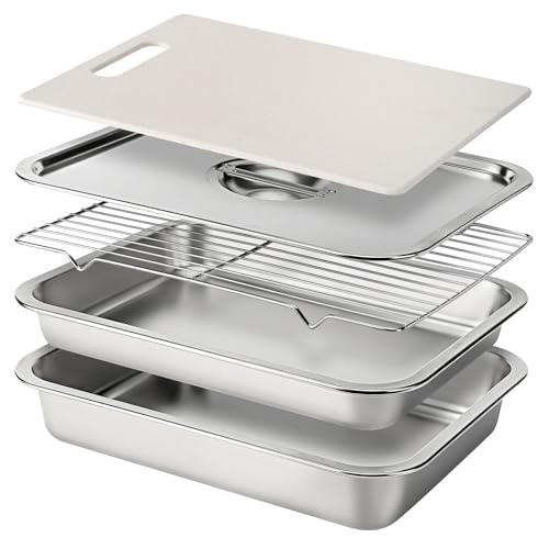 Stainless Steel BBQ Grilling Prep and Serve Tray Set, Food