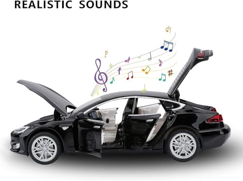 Image of WORSHIPER Tesla Model 66063 1:32 Scale Alloy Diecast Model Metal Pull-Back Car with Sound Light and Opening Doors: A Kids' Toy Vehicle Gift (1:32 Tesla - Black)