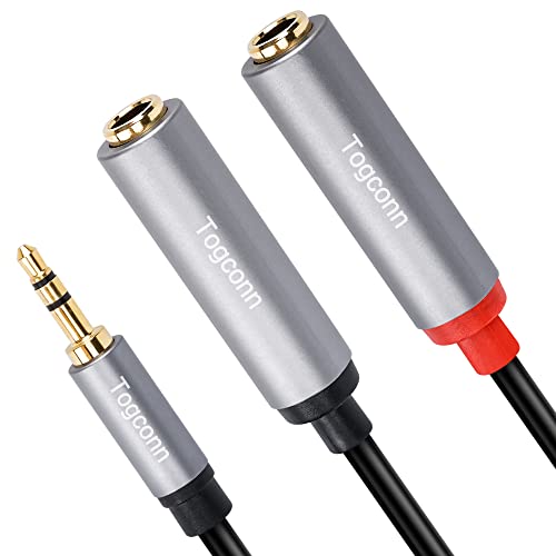 1/8 Inch to Dual 1/4 Inch Audio Y-Splitter Cable 0.6 Feet,3.5mm TRS Stereo Male to 2 X 6.35mm TS Mono Female Y Splitter Audio Cord Adapter Converter for Phone, PC, Speaker, Home Stereo System, Mixer