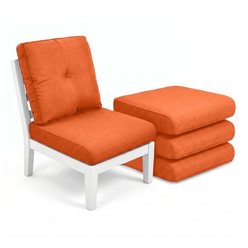 Image of Luxury 4 inch Thick Outdoor Cushion Set of 4 - 22x24 Patio Furniture Cushions with 28D High-Density Foam, Water-Resistant & Fade-Resistant Fabric, Removable Covers for Patio Furniture Sofa Couch -Orange
