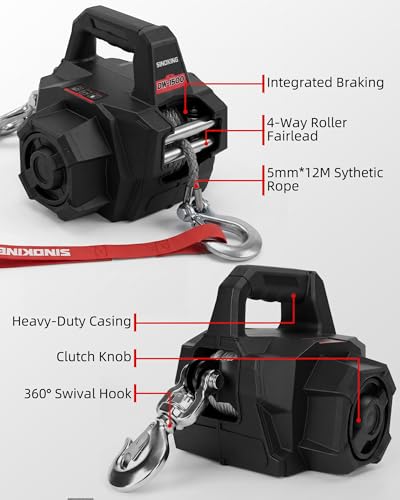 SINOKING Winch Portátil 1500 LB con Cuerda Sintética 40 ft miniatura 3