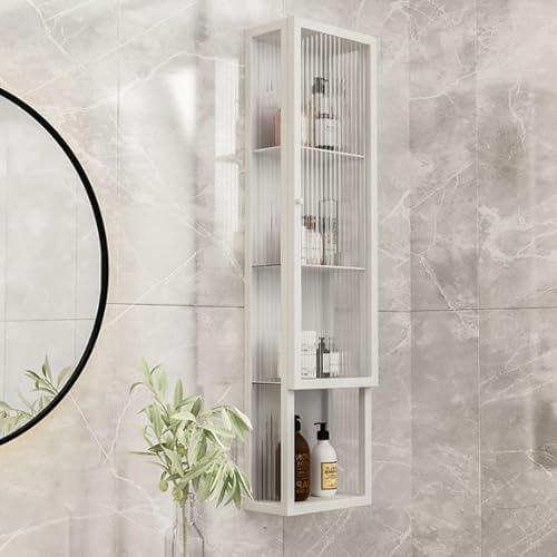 Wall-Mounted Cosmetic Storage Cabinet - Stainless Steel Bathroom & Kitchen Organizer with Glass Doors, Metal Office Wall Cabinet (B Right, 25 * 15 * 90cm)